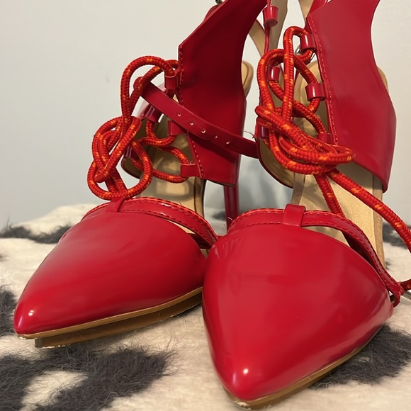 GX Gwen Stefani Y2K Streetwear Chiyo heels RED Lace up Ankle Wrap Stilettos 9 - Picture 5 of 9